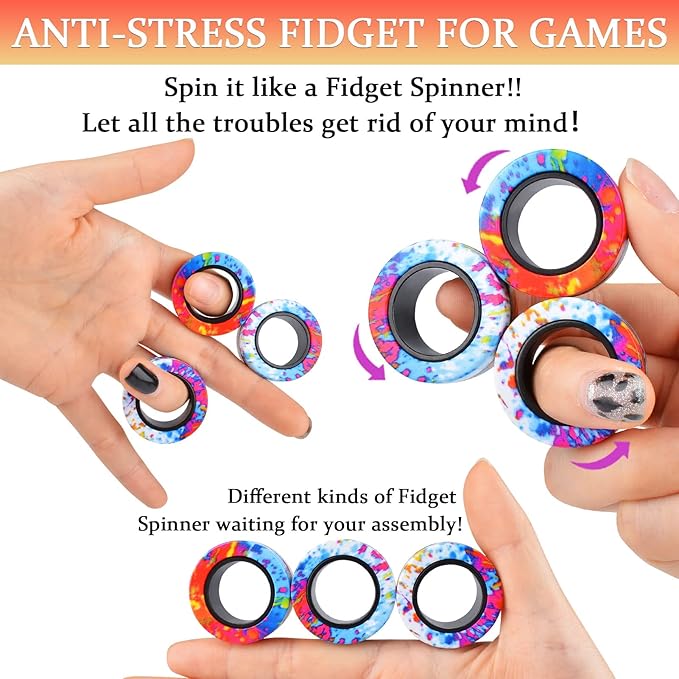 Cevioce 3Pcs Magnetic Rings Fidget Toy Set, Idea ADHD Anxiety Magnetic Fidget - Image 4