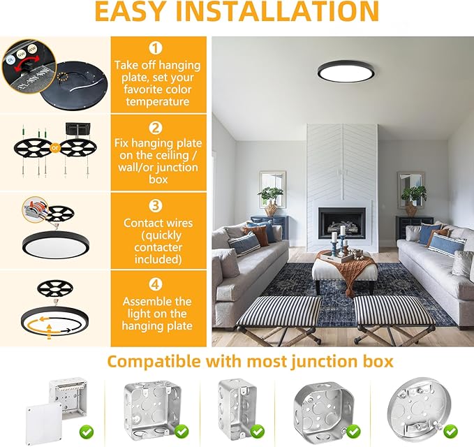 RLEDPZTX Led Flush Mount Ceiling Light, 9 Inch 18w 1860lm, 3000k/4000k/6000k - Image 7