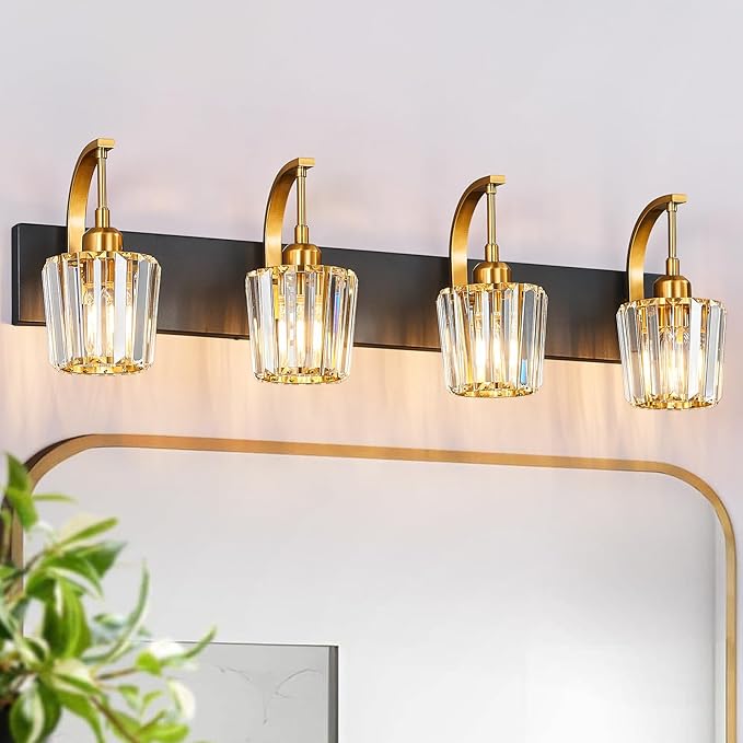 FDPBY Modern Bathroom Vanity Light, 4-Light Black Gold Wall Sconce by FDPBY