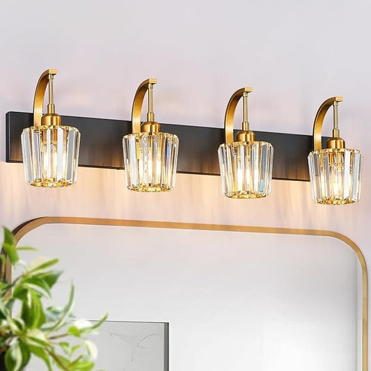 FDPBY Modern Bathroom Vanity Light, 4-Light Black Gold Wall Sconce by FDPBY