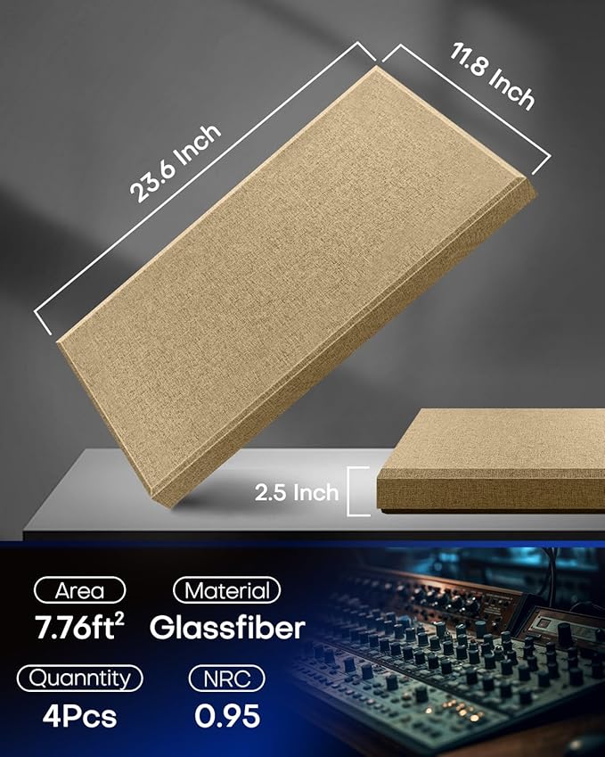 4Pack Fiberglass Acoustic Panels, Self Adhesive Sound Proof Foam Panels - Image 2