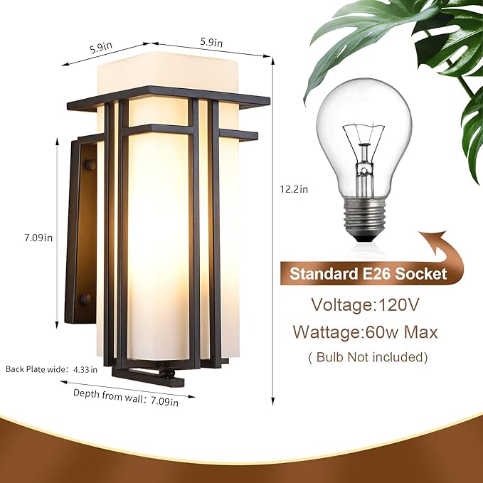 EERU Outdoor Porch Light Wall Mounted Waterproof Wall Lantern Exterior Light - Image 6