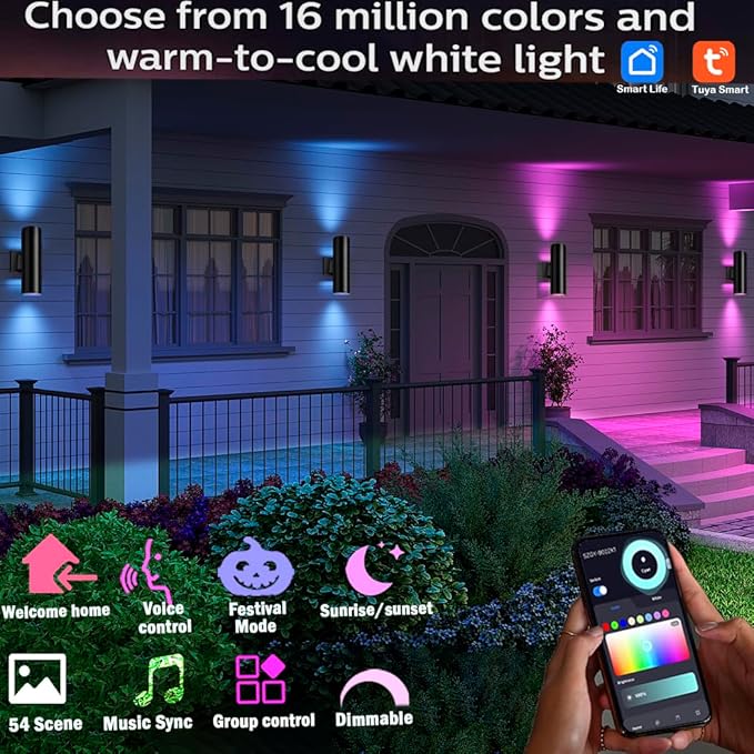 rosykite Exterior Double Up Down Outdoor Wall Lights, Mi.Light Remote Control - Image 8