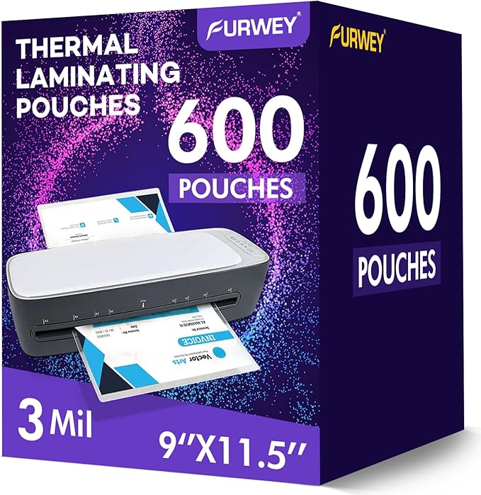 600 Pack Laminating Sheets, 3 Mil, 9 x 11.5 Inches Thermal Laminating Pouches by FURWEY