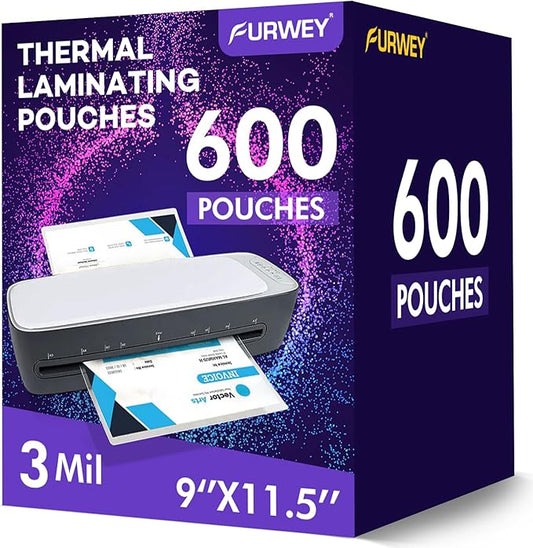600 Pack Laminating Sheets, 3 Mil, 9 x 11.5 Inches Thermal Laminating Pouches by FURWEY