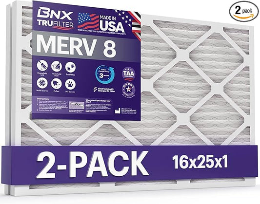 BNX 16x25x1 MERV 8 Air Filter 2 Pack by BNX