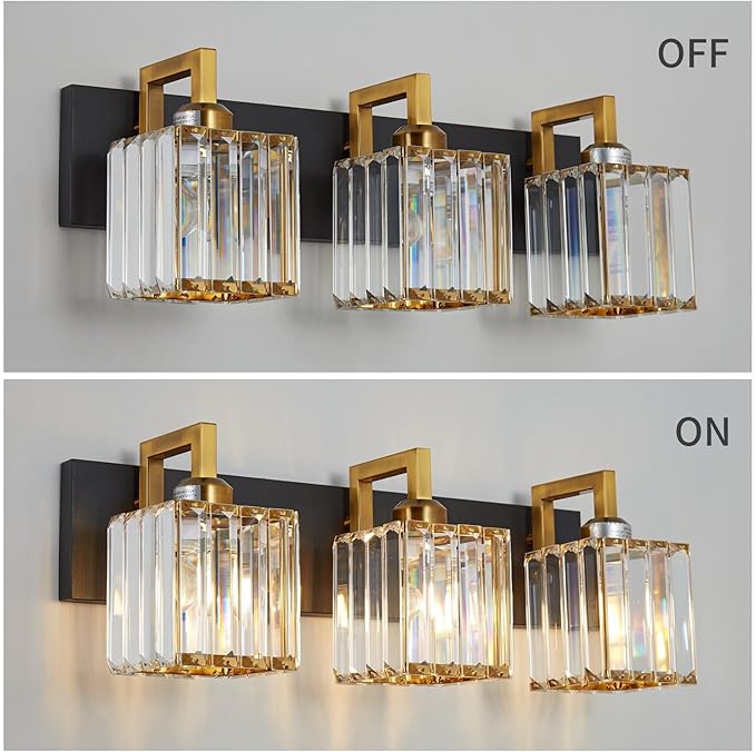 FDPBY Modern Bathroom Vanity Light 3-Lights Black Gold Crystal Wall Lamp - Image 4