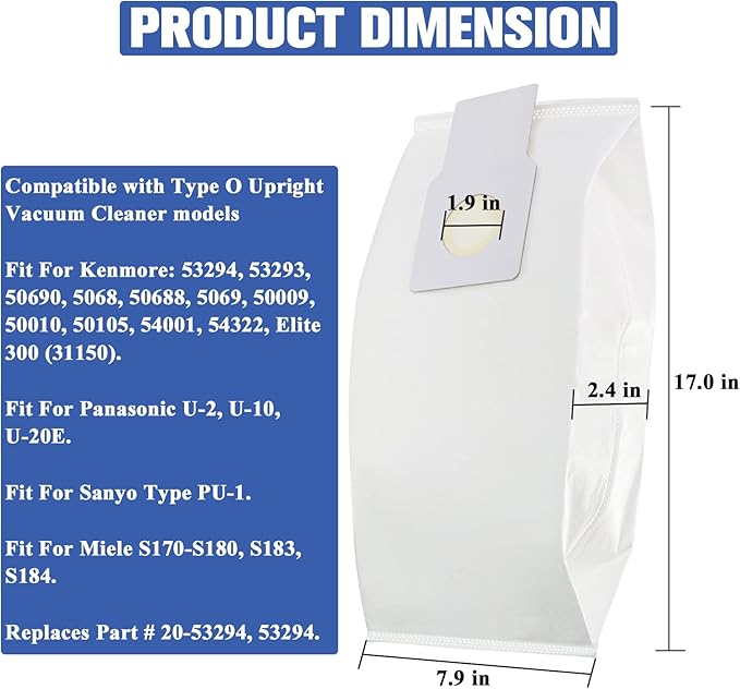 53294 Type O HEPA Cloth Vacuum Bags Replacement - Image 2