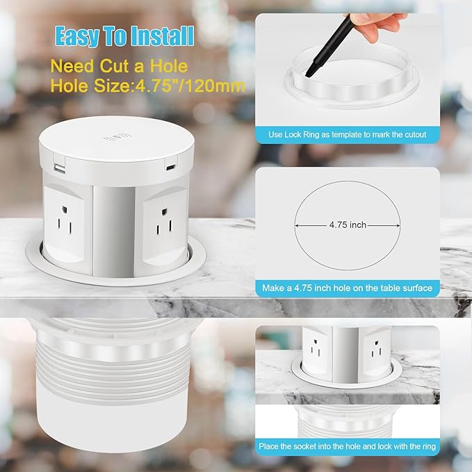 Automatic Pop up Outlet, Wireless Charger Power Strip Surge Protector Recessed - Image 2