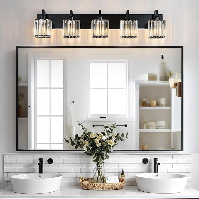 FDPBY Modern Bathroom Vanity Light 5-Lights Plating Black Vanity Light Crystal - Image 2