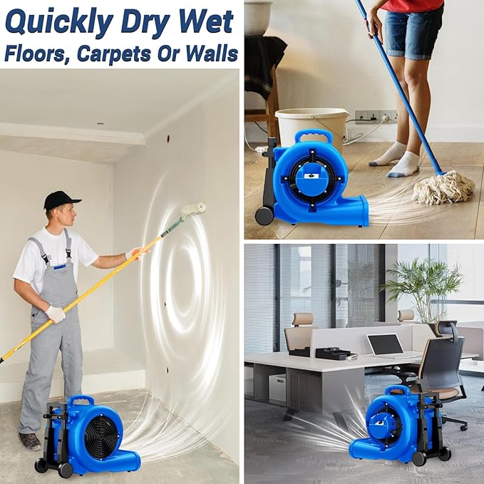BSMTEK 5000 CFM 1HP Air Mover Blower Fan, Floor Blower Dryer - Image 5
