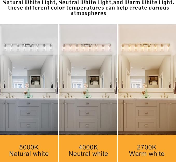 8 Light Bathroom Vanity Light, Large Brushed Nickel Vanity Lights Fixtures - Image 6
