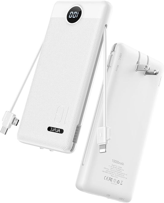 VRURC Portable Charger with Wall Plug, 10000mAh Slim Portable Charger Built in by Home