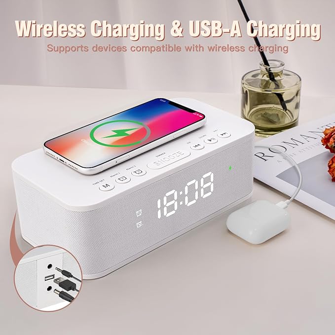 Dual Alarm Clock Radio Bedroom, Digital Alarm Clocks Bedrooms Bluetooth - Image 4