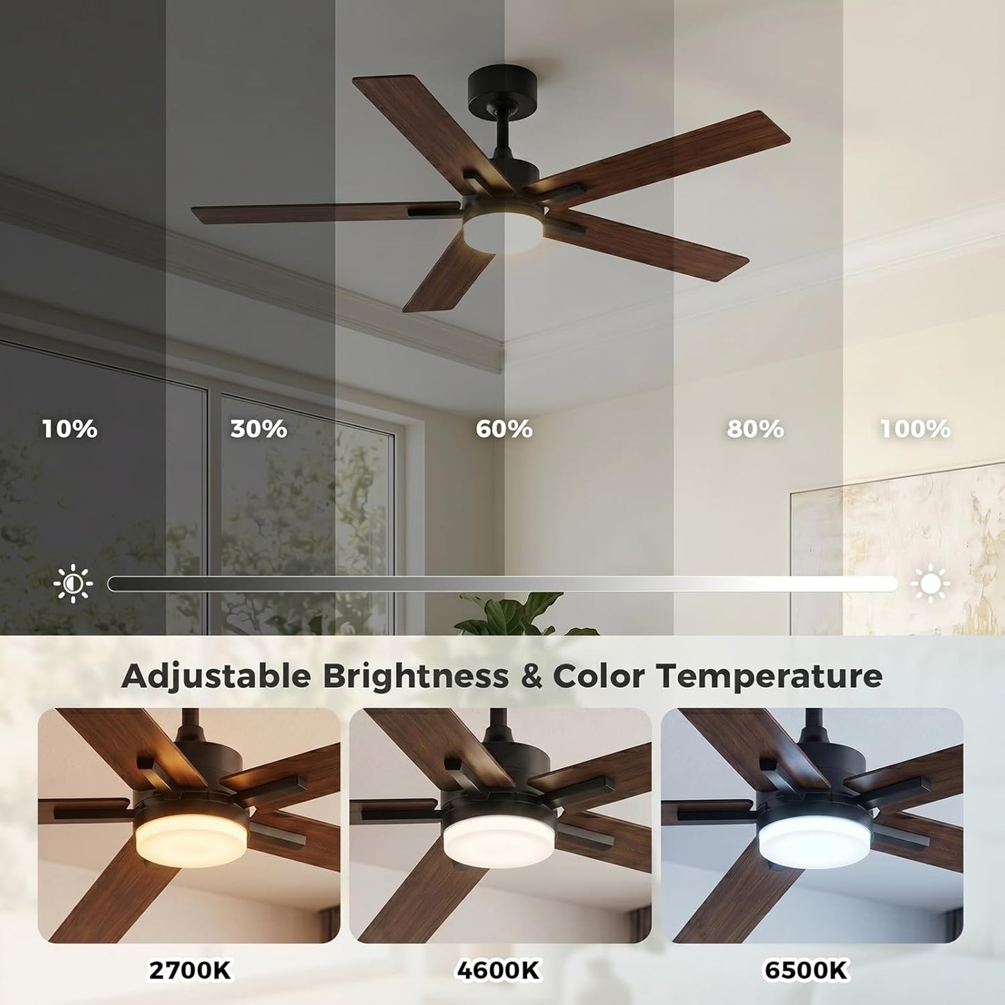 Obabala Ceiling Fan with Light 52 Inch, DC Motor Ceiling Fan with Remote and APP Control, Dimmable LED Color Changing, Reversible Quiet Fan for Bedroom Living Room Indoor Outdoor, Modern
