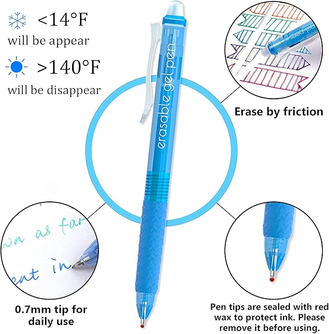Vanstek 22 Colors Retractable Erasable Gel Pens Clicker, Fine Point, Make - Image 3