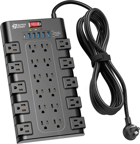 Power Strip Surge Protector, SUPERDANNY 15Ft Long Extension Cord by SUPERDANNY