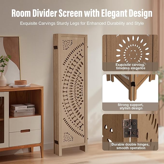 ALeesing 6 Panel Wood Room Divider Fully Assembled, Decorative Room Dividers - Image 3