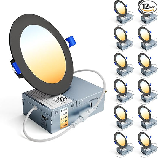 Ensenior 12 Pack 4 Inch LED Recessed Ceiling Light Black, 2700K-5000K 5CCT by Ensenior