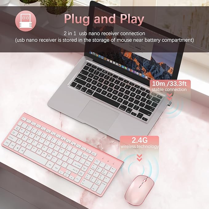 Wireless Keyboard and Mouse, 2.4G Full Size and Portable Wireless Keyboard - Image 2