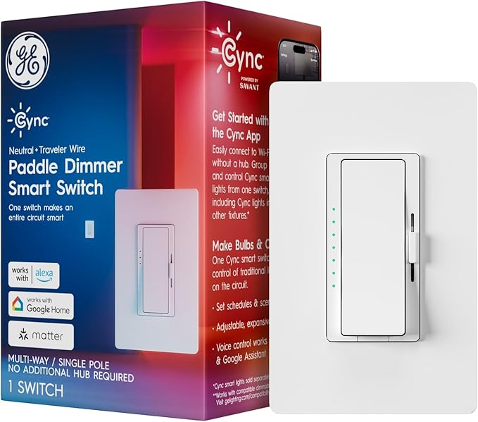 GE Cync Paddle Dimmer Smart Switch, Highly Customizable Dimmer Switch, Works by CYNCSmartHome
