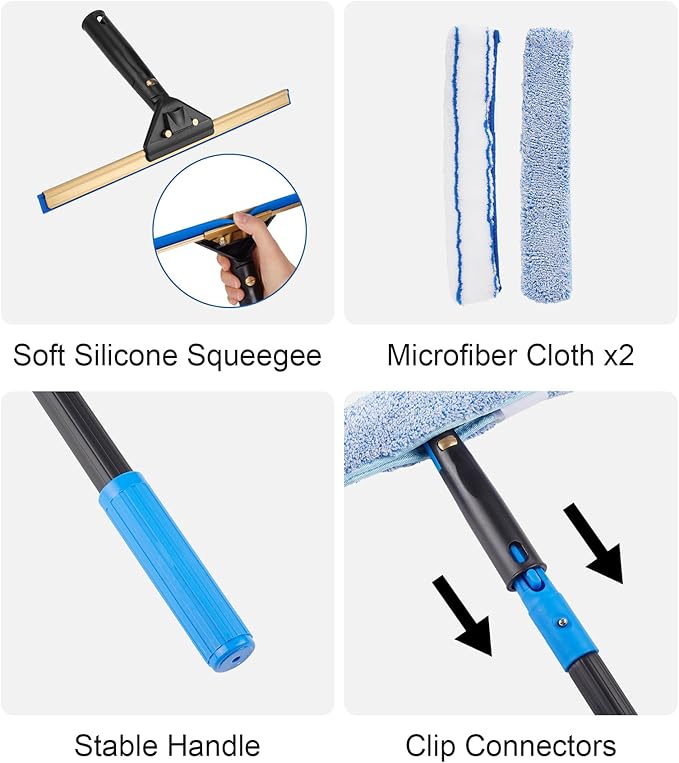 Swivel Squeegee Kit with 4 Extension Poles, Glass Scraper, Bendable Duster - Image 6