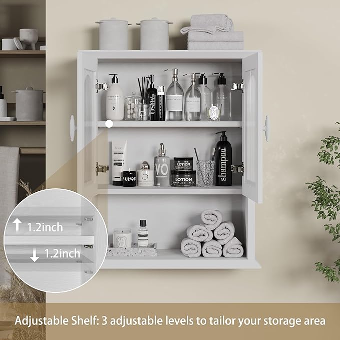 CJL Bathroom Wall Cabinet with Fluted Door, 18.9'' x 23.6'' Medicine Cabinet - Image 5