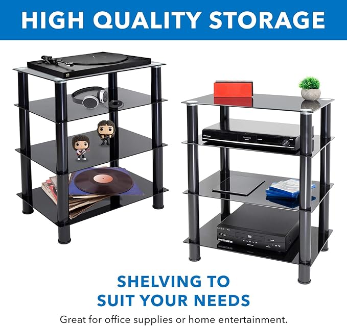 Mount-It! Tempered Glass AV Component Media Stand, Audio Tower and Media Center - Image 9