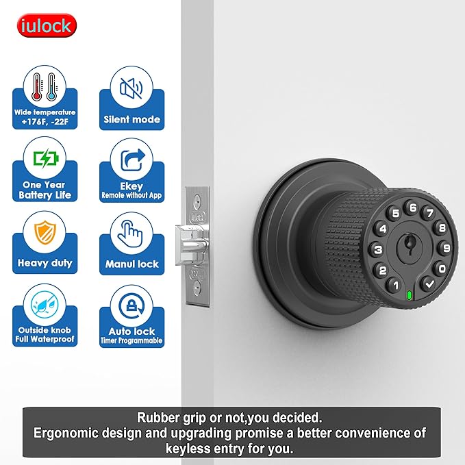 iulock Keypad & Key Smart Door Lock, 50 User Codes, Waterproof, Auto Lock - Image 3