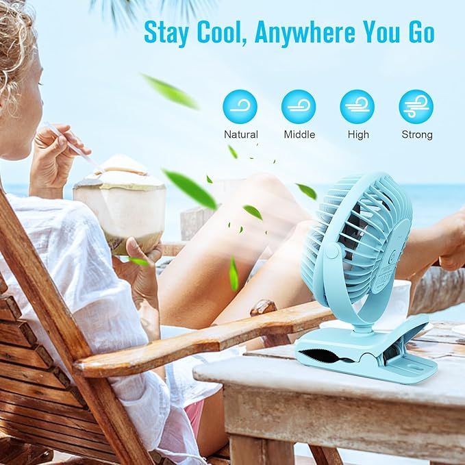 BESKAR Portable Clip on Fan Rechargeable, 4 Speeds Small Battery Operated Fans - Image 4