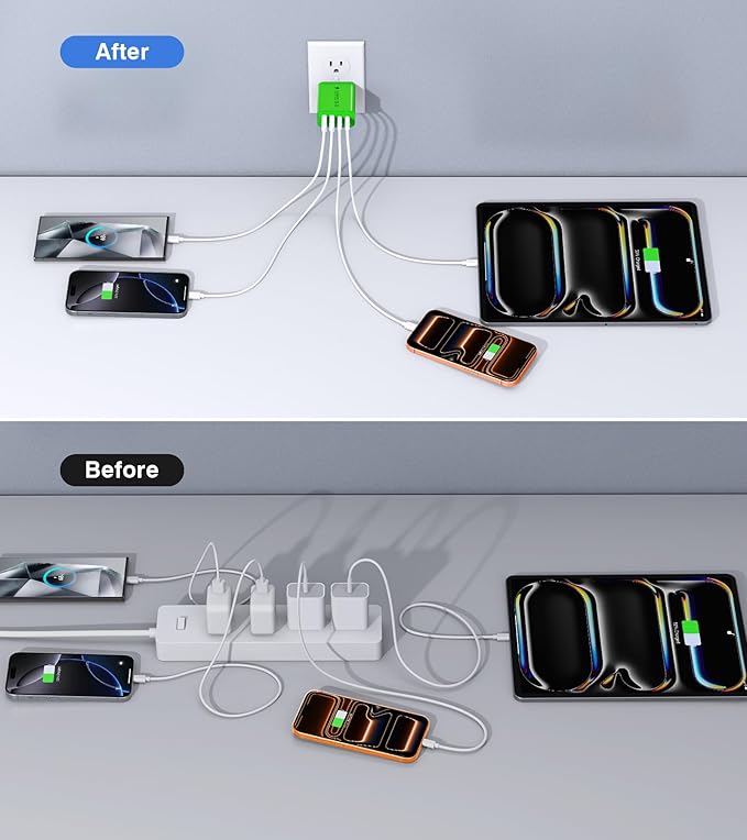 2 Pack USB C Charger, 40W Fast Charge Cube, 4-Port QC+PD Wall Plug, Galaxy S24 - Image 6
