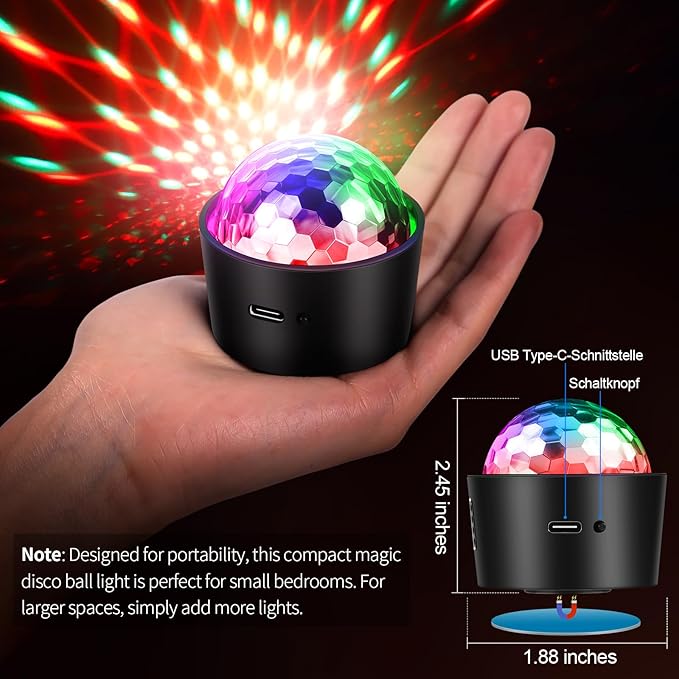 Wiwreenm Mini Disco Ball Light, Rechargeable Party Lights, Sound Activated - Image 2