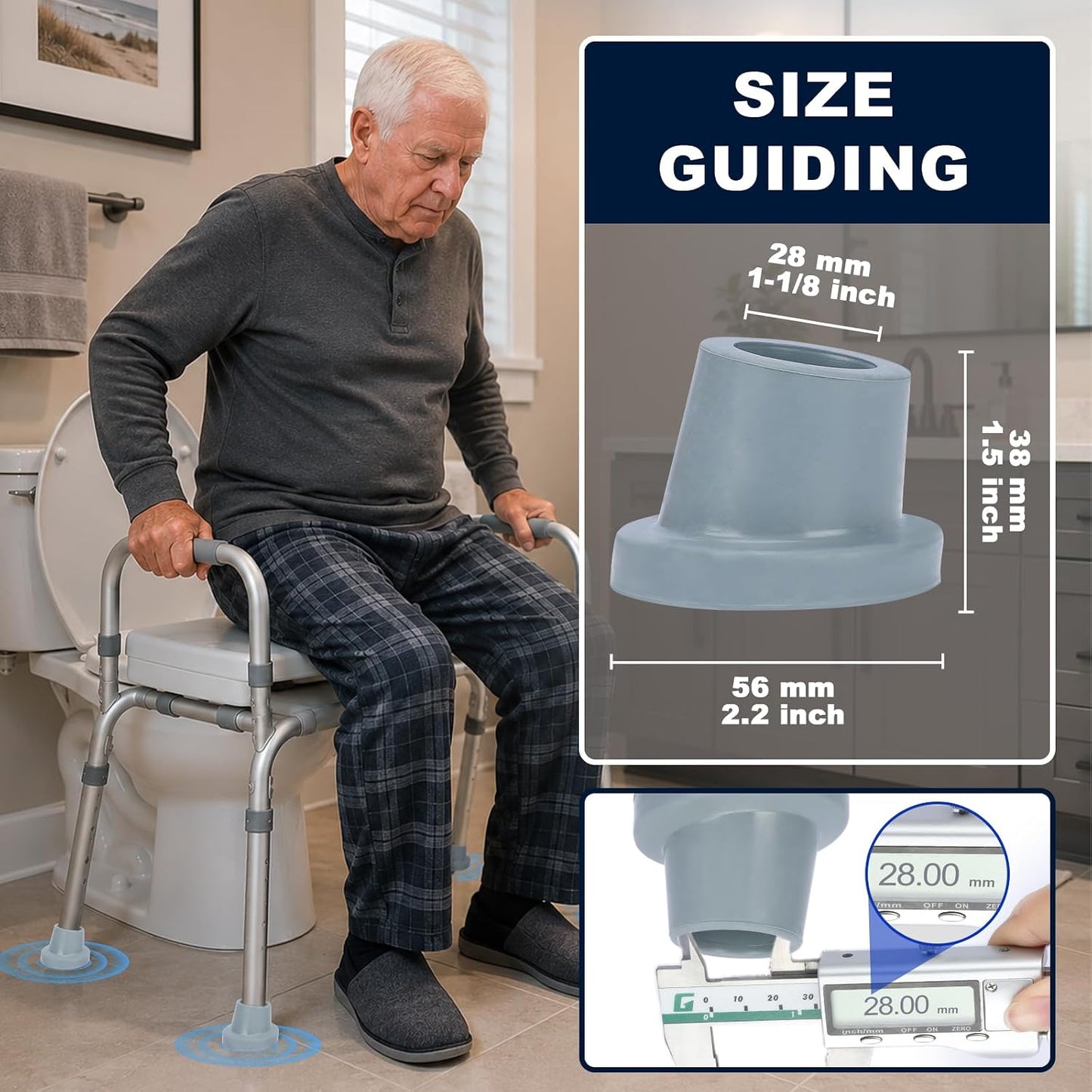 supregear Replacement Feet for Shower Chair Bath Seat, 1-1/8" I.D. Slope Rubber Feet Pad for Shower Stools Transfer Bench Non-Slip Extreme Grip Tub Transfer Benches Suction Cup Feet, 4PK