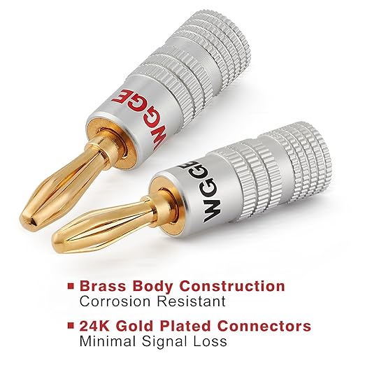 WGGE WG-009 Banana Plugs Audio Jack Connector, 24k Gold Dual Screw Lock Speaker - Image 2