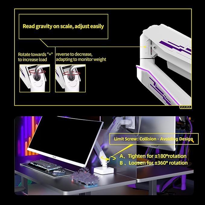 Heavy Duty Monitor Arm for Ultrawide Screen up to 49 inches, 44 lbs, Gas Spring - Image 5