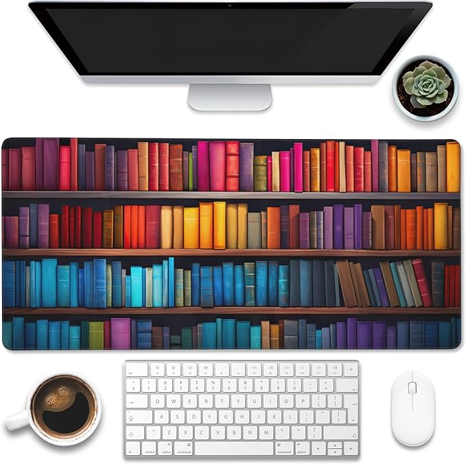 Eflxamz Large Gaming Mouse Pad for Desk, Bookshelves Full of Books Desk Mat by Eflxamz