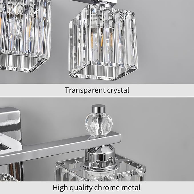 FDPBY Bathroom Vanity Lights 3-Light Modern Crystal Vanity Light Chrome - Image 4