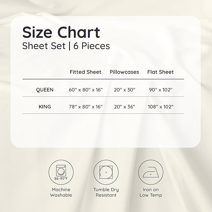 Bambaw 100% Viscose Derived from Bamboo Sheets Queen Size – 6pcs Queen Sheet - Image 8
