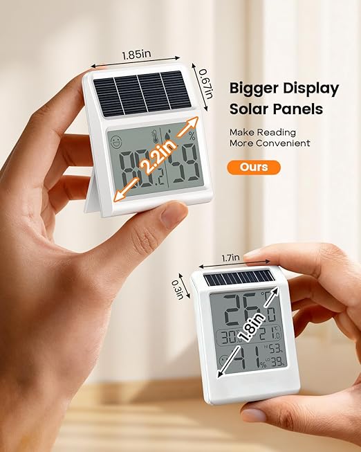 Digital Indoor Thermometer & Hygrometer, Light Powered Solar Indoor Temperature - Image 6