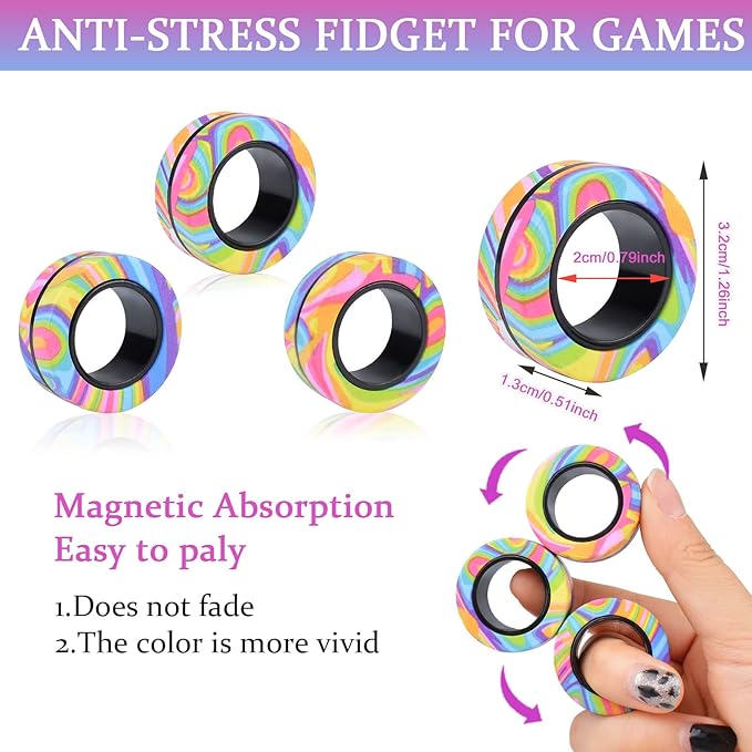 Cevioce 3Pcs Magnetic Rings Fidget Toy Set, Idea ADHD Anxiety Magnetic Fidget - Image 3