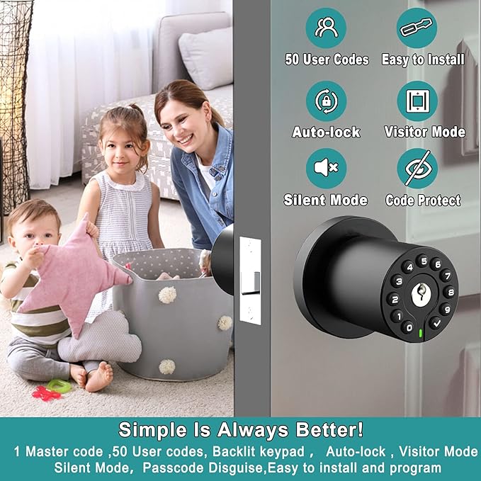 BOTHSTAR Keypad Door Knob with Key, Keyless Entry Door Lock, Code Locks Door - Image 2