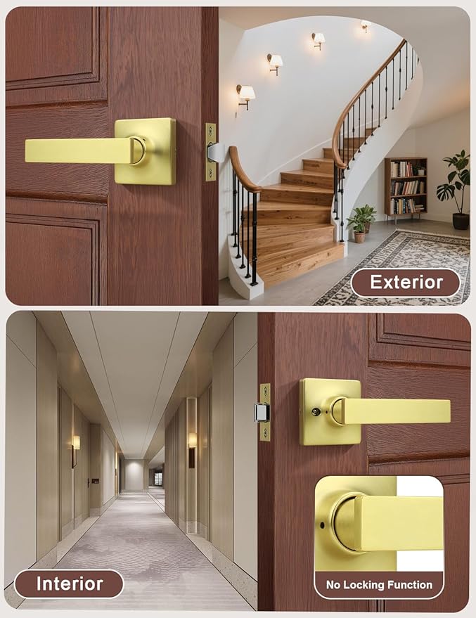 Mengico 4 Pack Passage Door Levers Gold Finish, No-Locking Keyless Square Door - Image 3