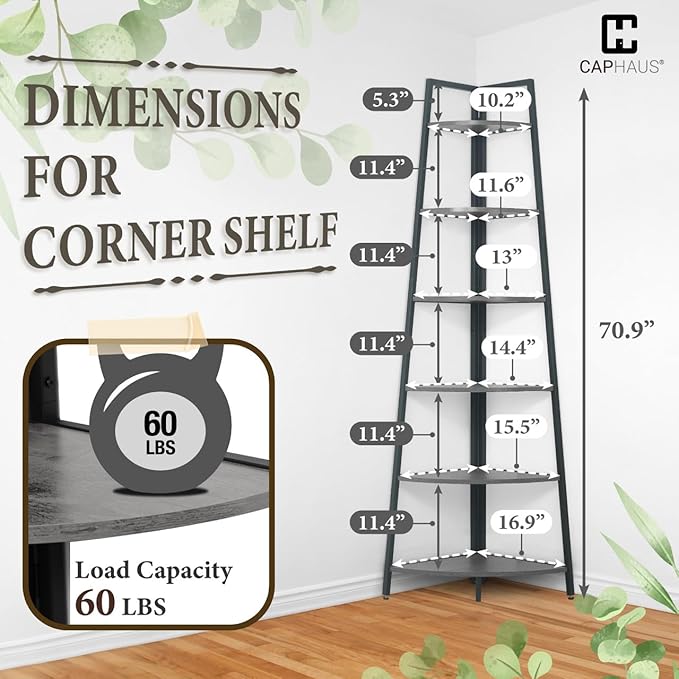 CAPHAUS Tall Corner Shelf Stand, 6-Tier Display Shelves, Ladder Corner Wood - Image 2