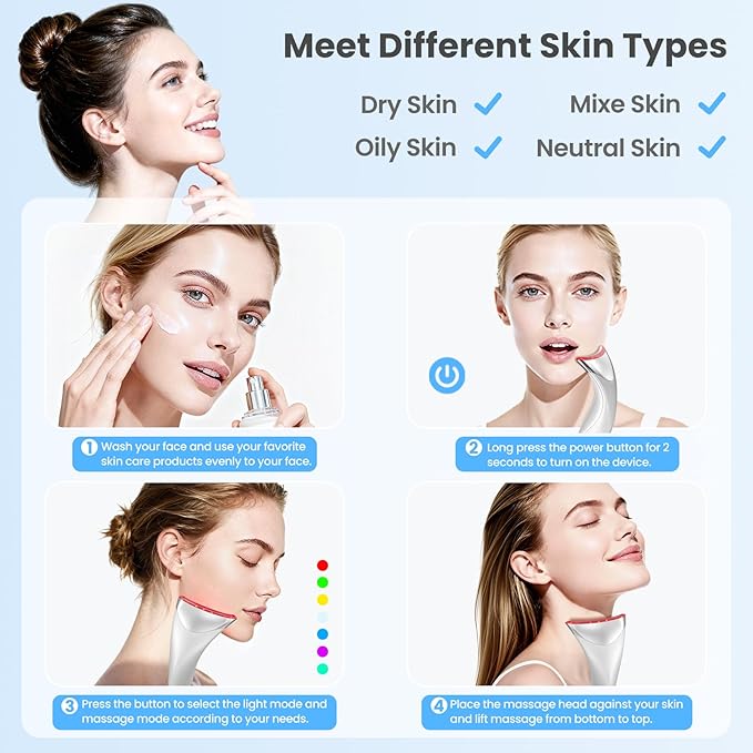 7 Color Light Face and Neck Massager Tool of Double Chin Reducer, Facial - Image 6