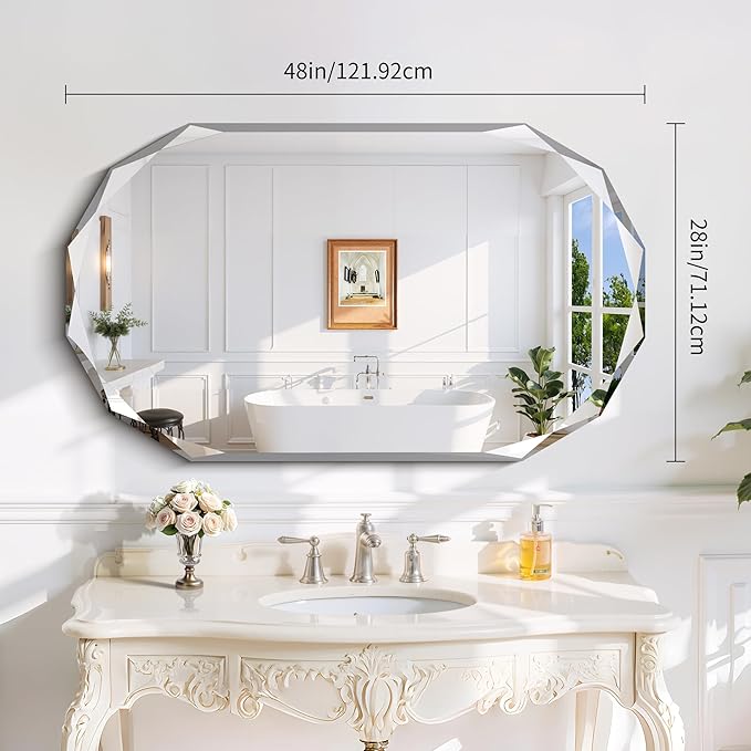 GLASHOM Beveled Edge Frameless Bathroom Mirror, Oval Wall Mirror - Image 7