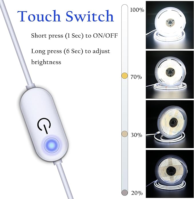 UVTaoYuan Led Strip Lights 5V USB 6.56ft/2m 640 LEDs Touch stepless Dimmable - Image 4