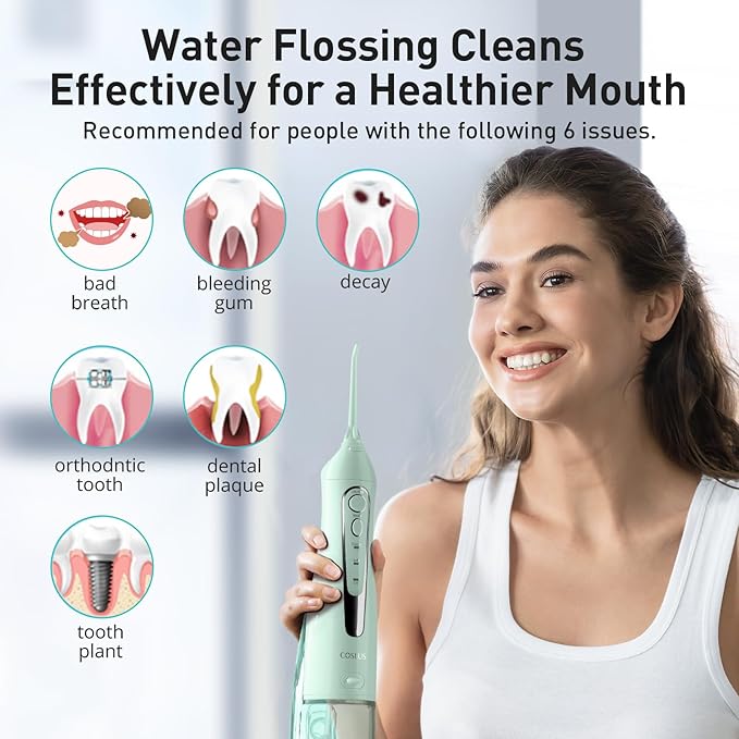 COSLUS Water Dental Flosser Teeth Pick: Portable Cordless Oral Irrigator 300ML - Image 6