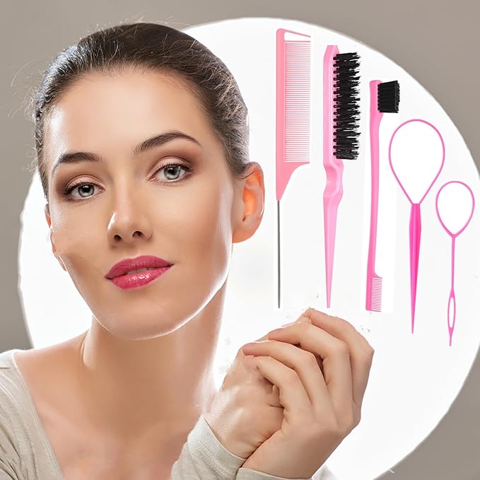 5Pcs Slick Back Brush Set with Topsy Tail Tool, Teasing Bristle, Rat Comb - Image 2