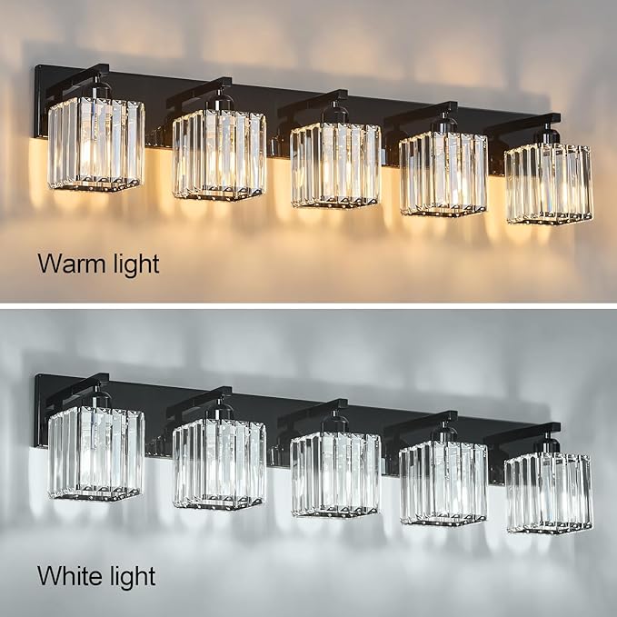 FDPBY Modern Bathroom Vanity Light 5-Lights Plating Black Crystal Bathroom Wall - Image 4