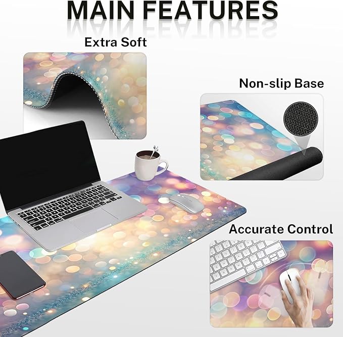 Britimes Abstract Pink and Blue Glitter Keyboard Mouse Pad Set 4in1 Large - Image 3